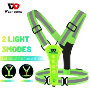 WEST BIKING Safety Reflective Cycling Running Vest USB Rechargeable LED Light