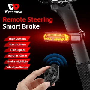 WEST BIKING Wireless Bike Turn Signal Light Smart Brake Tail Light Alarm Bell